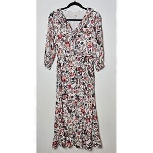 Garnet Hill ECOVERO Ruffled Surplice Maxi Dress‎ Womens 4 Vtg Grove Floral Fall
